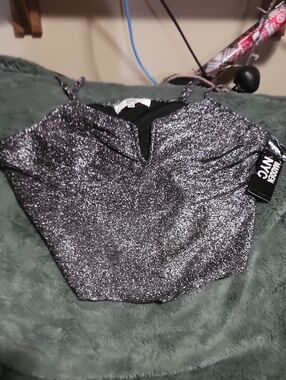 Modern NYC Silver Sparkle V-Notch Cropped Camisole